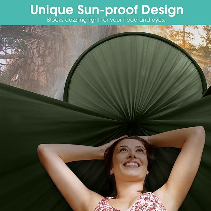 Hammock, Army Green Nylon Pop-Up 2-Person with Mosquito Net