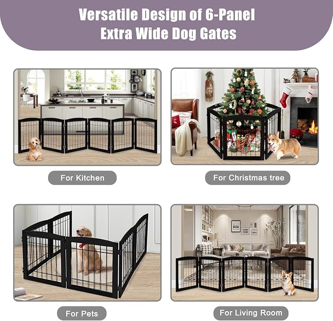 LZRS 6-Panel Extra Wide Wooden Freestanding Dog Gate: Foldable Solid Wood and - Image 6