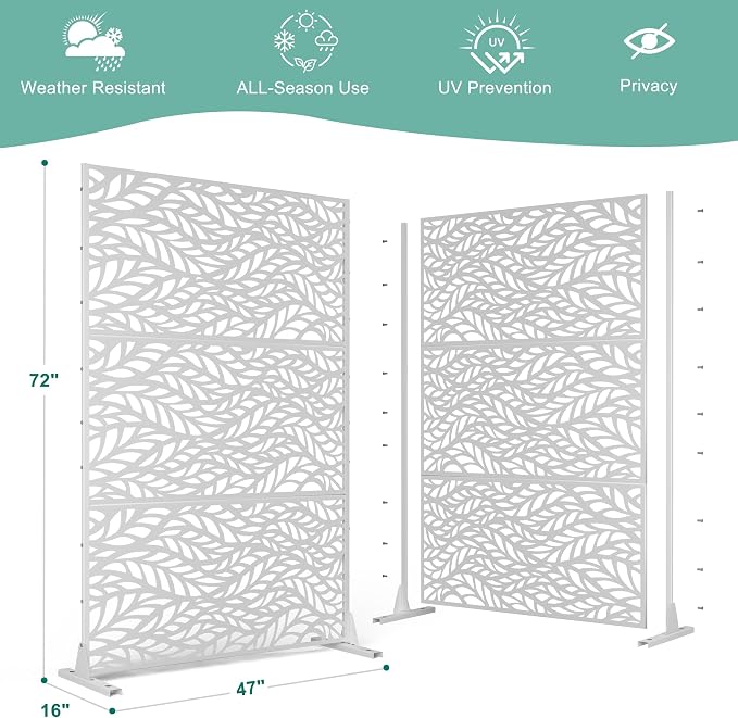 Metal Privacy Screen for Outdoor & Indoor Use, Free Standing Privacy Screen for - Image 3