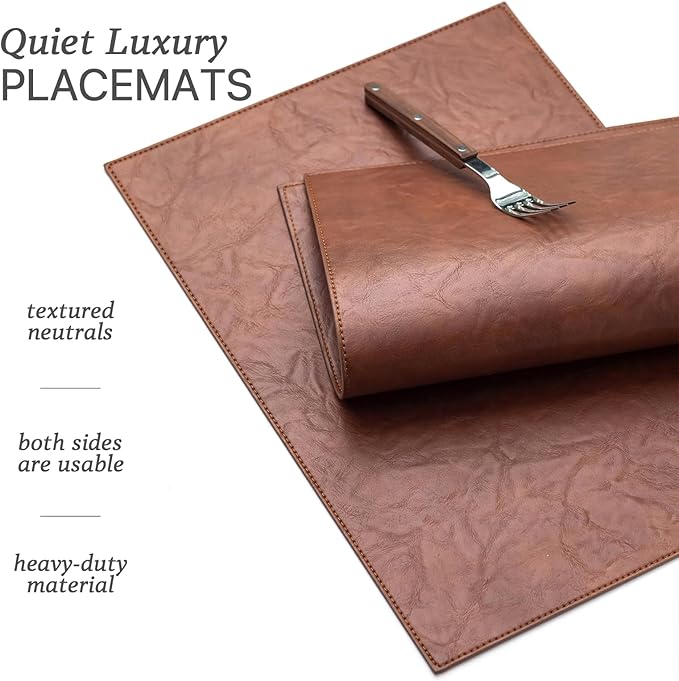 Faux Leather Placemats Set of 8 Vinyl Washable Wipeable Table Mats - Image 2