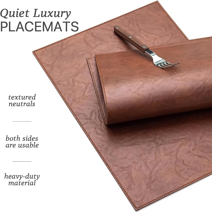 Faux Leather Placemats Set of 6 Vinyl Washable Wipeable Table Mats - Image 2