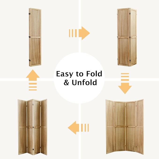Pegboard Display, 5.6Ft Wooden Room Divider Folding Privacy Screens Portable - Image 5