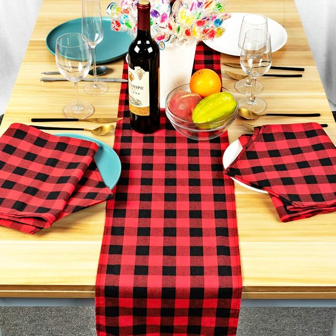 4 Pack Buffalo Check Table Runners Red and Black Plaid Table Runner - Image 2