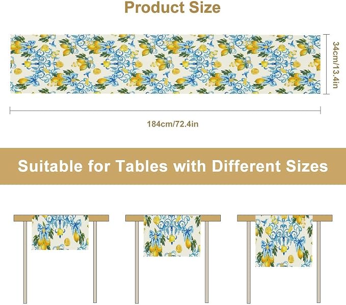 Lemon Table Runner, Summer Hummingbirds Flower Bows Print Table Runner - Image 7