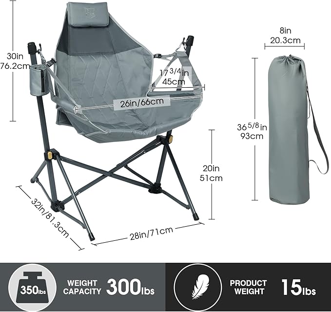 Folding Hammock Camping Chair, Grey, 2-Pack with Steel Frame