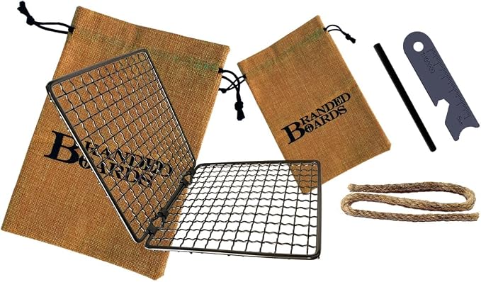 Portable Bushcraft Stainless BBQ Cooking Grill Grate, Bamboo Cutting Board by BrandedBoards
