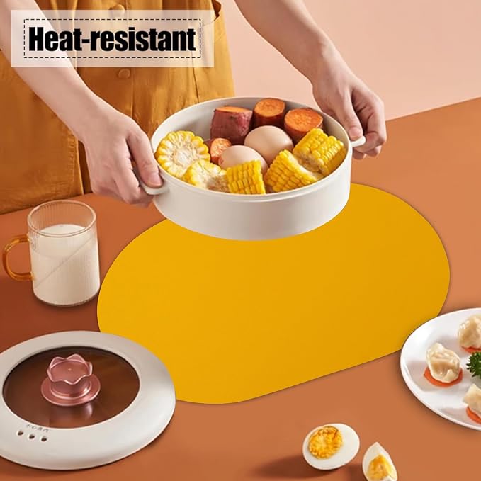 Oval PU Placemats Set of 6, Reversible Faux Leather Placemat - Image 4