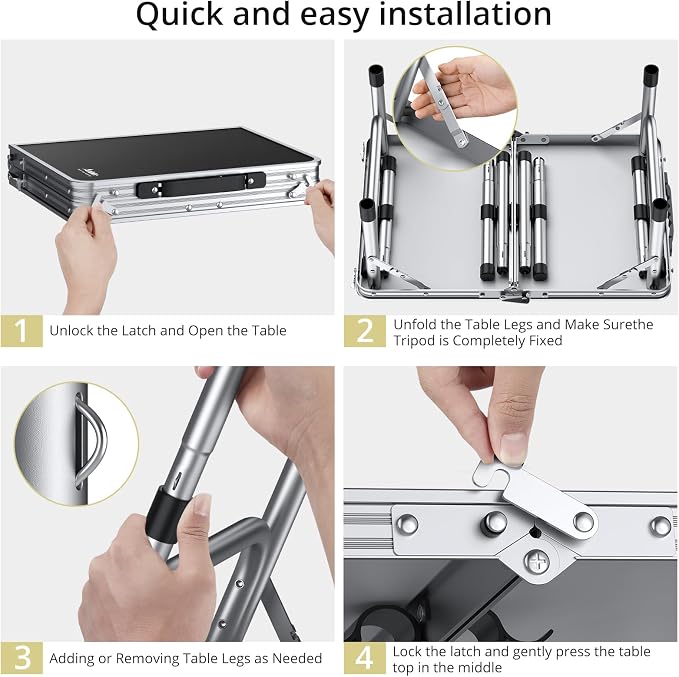 Anbte Folding Camping Table, Aluminum 24" x 16" Adjustable Height Small Folding - Image 9