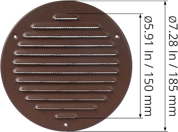 Round Ventilation Grille / 6'' Inch Inside Measurement/Black Metal Air Vent - Image 2