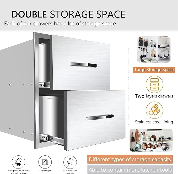 Outdoor Kitchen Drawers, Flush Mount Triple Access BBQ Drawers - Image 3