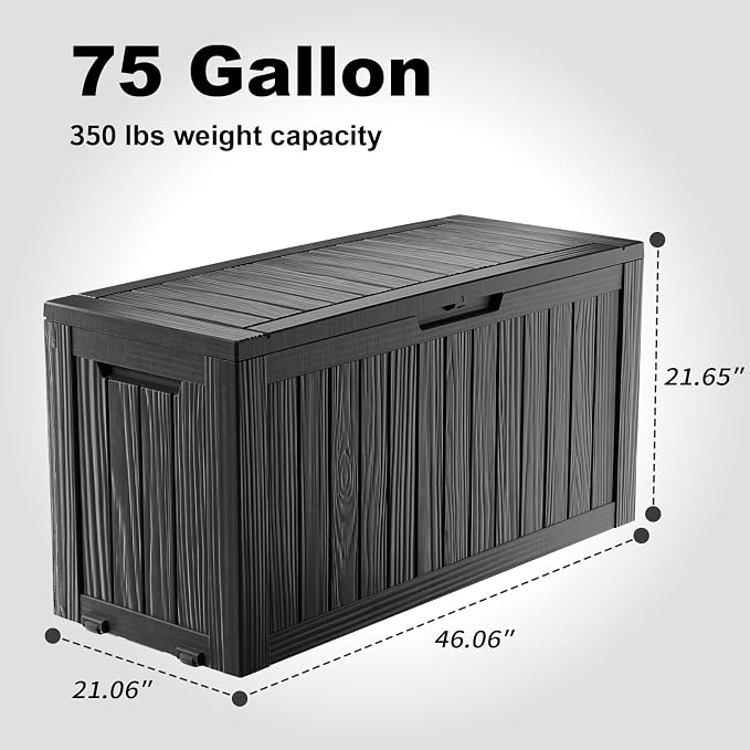 75 Gallon Large Deck Box, Resin Outdoor Storage Box - Image 2