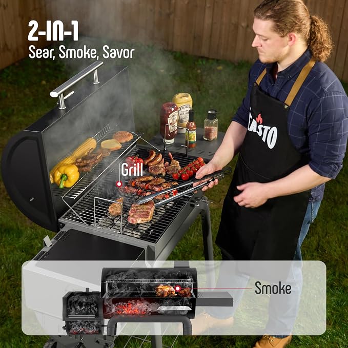 BBQ Charcoal Grill with Offset Smoker Grill and Side Table, 30-In Heavy-Duty - Image 4