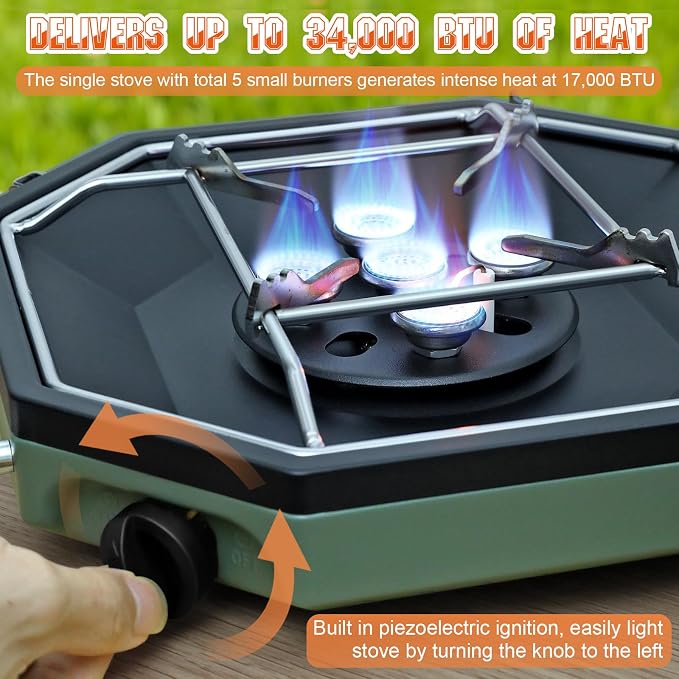 Camping Stove Propane Two Burner, 34000BTU Foldable Camp Stove Gas Propane - Image 2