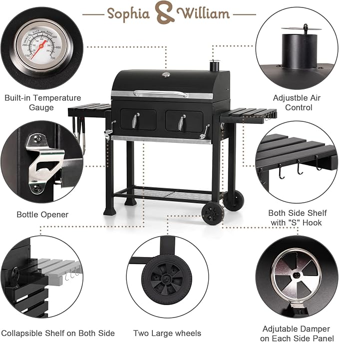 Sophia & William Extra Large Charcoal BBQ Grills - Image 5