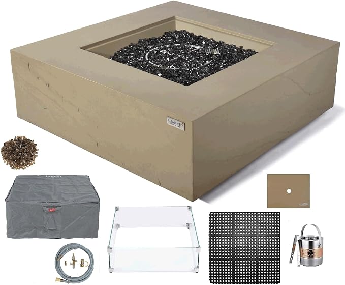 Elementi+ | Bundle Uluru Gas Fire Pit Cast Concrete 40" Square Fire Table by AMSFireplaceInc