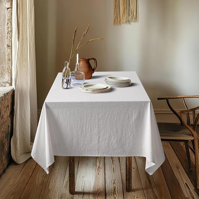 MIULEE White Linen Cotton Blend Tablecloth Rectangle, Luxury Waterproof Stain - Image 4