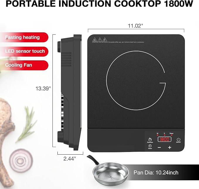 Portable Induction Cooktop 1800W, 110V Single Burner Induction Burner & Fry Pan - Image 5