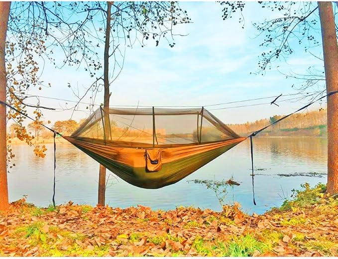 Camping Hammock with Bug Net, 210T Nylon, Single or Double Size