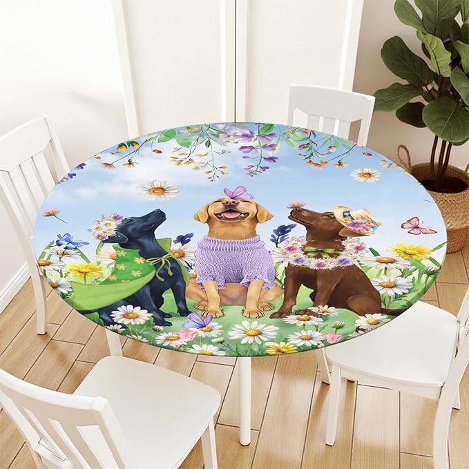 Spring Dogs Round Fitted Tablecloth - Image 2