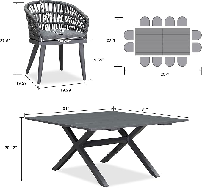 PURPLE LEAF 14 Pieces Outdoor Dining Set All-Weather PE Rattan Outdoor Patio - Image 6