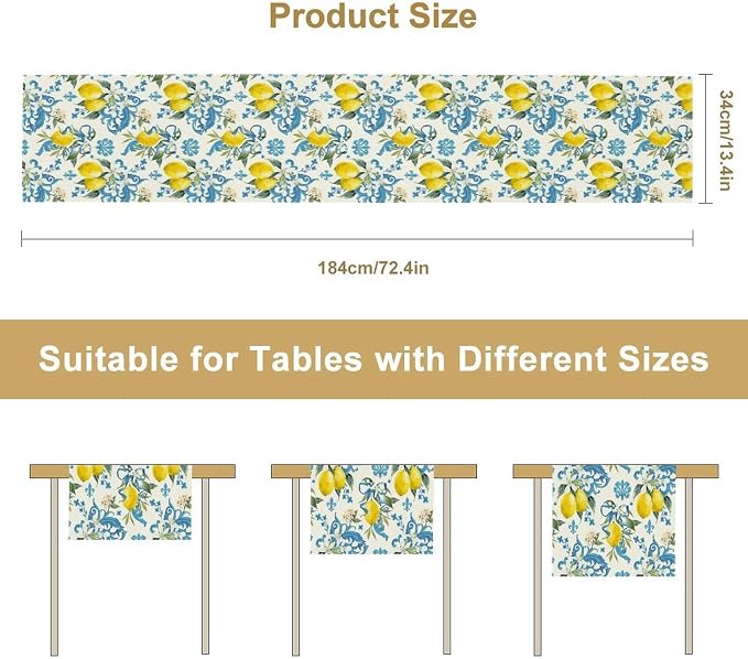 Lemon Flower Table Runner, Summer Fruit Sicilian Style Table Runner - Image 7