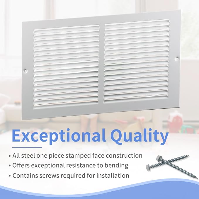 14"W x 8"H Steel Return Air Grille, Air Return Vent Cover - Image 2