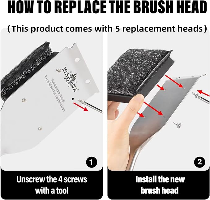 Grill Brush Bristle Free, with 5 BBQ Replacement Head, Stainless Steel Grates - Image 5