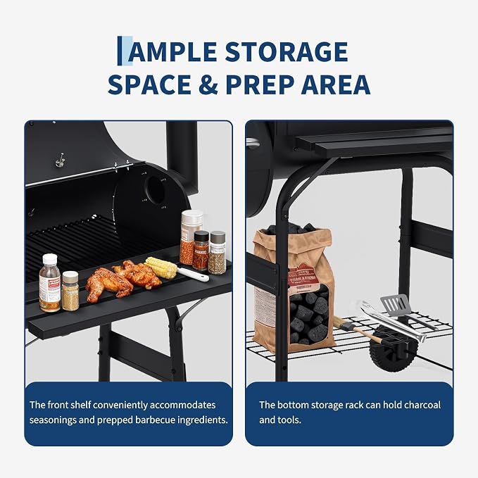 Garvee Charcoal Grills with Offset Smoker, Outdoor BBQ Grill with Handle and - Image 5