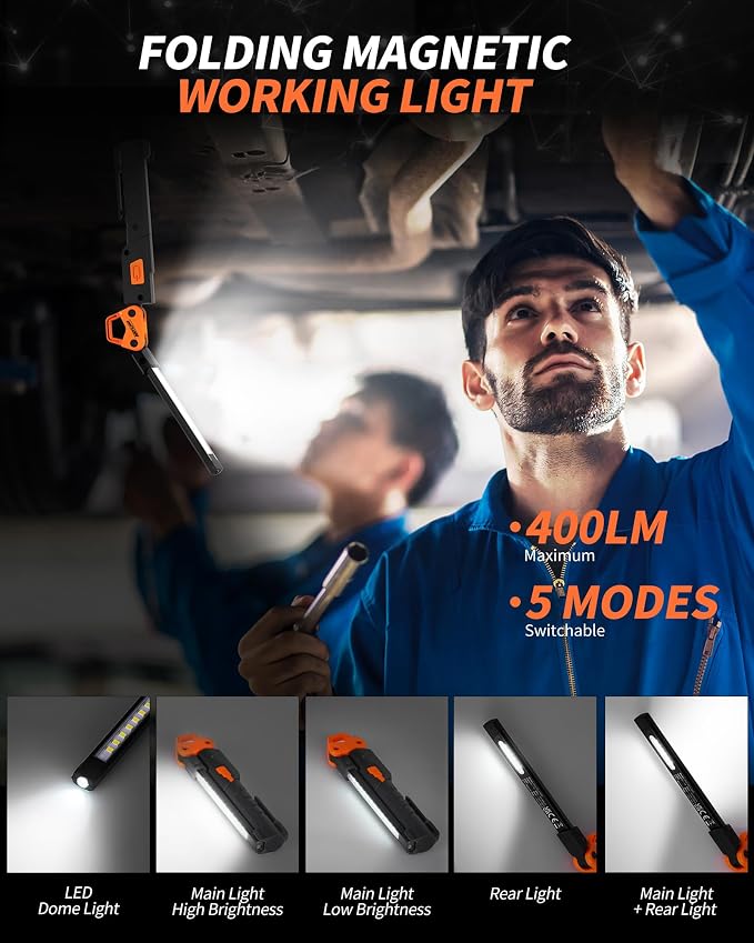 Led Work Light, 400LM Foldable Mechanic Light, Rechargeable Flashlight - Image 8