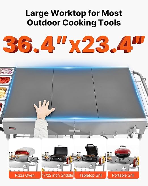 VEVOR Outdoor Grill Cart, 36.4 x 23.4 x 1 inch Tabletop Size Grilling Table - Image 4