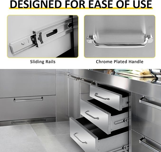 Outdoor Kitchen Drawers 20" W x 27" H x 23" D Flush Mount Triple BBQ Drawers - Image 4