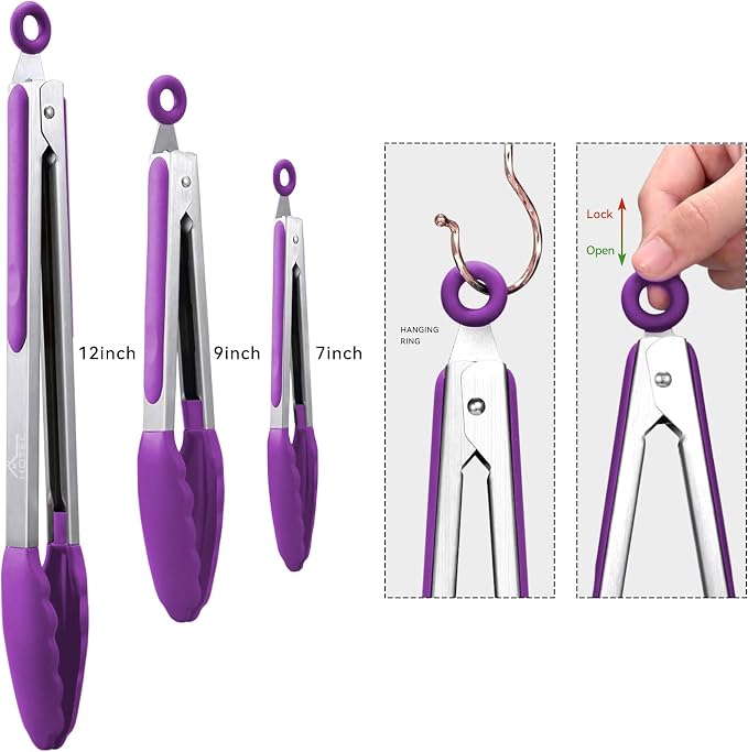 HOTEC Premium Stainless Steel Locking Kitchen Tongs - Image 3