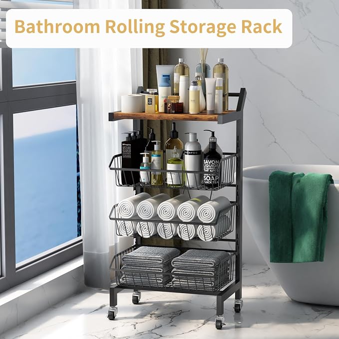 4-Tier Slim Rolling Storage Cart, Narrow Kitchen Cart - Image 6
