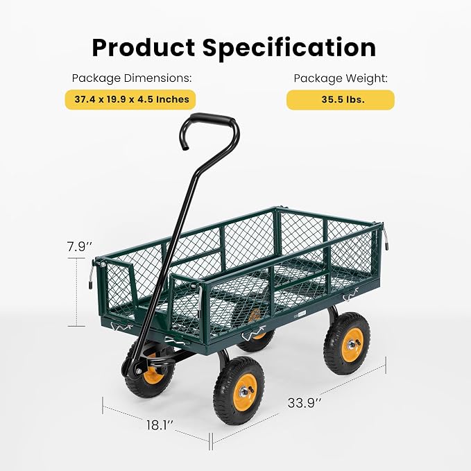 VIVOHOME Heavy Duty 550 Lbs Capacity Mesh Steel Garden Cart Folding Utility - Image 7