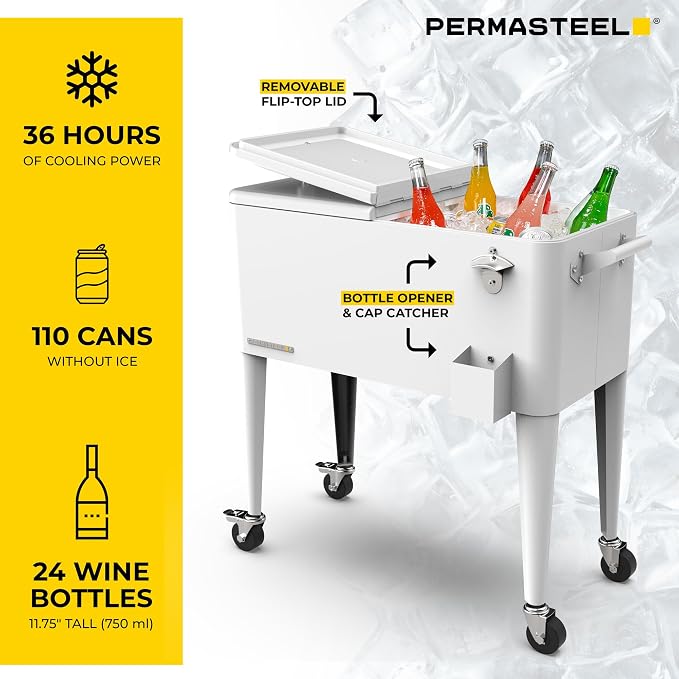 Permasteel 80 Quart Party Cooler, Rolling Ice Chest - Image 3