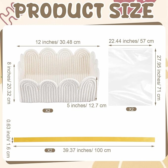 2 Pcs Small White Scalloped Wicker Hand-Woven Rattan Baskets - Image 3