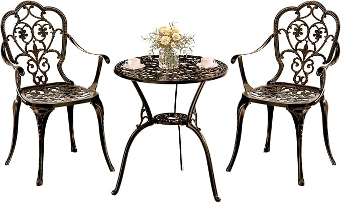 Patio Bistro Set of 2, Cast Aluminum, Outdoor Set w/Umbrella Hole, 3 Piece by Embraceartofoutdoorliving
