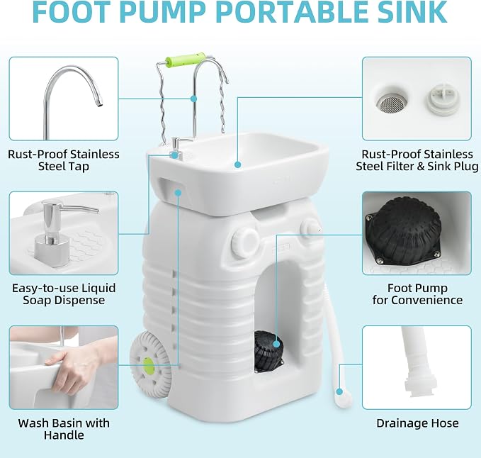 YITAMOTOR Rolling Portable Camping Sink, 45L Handwashing Station - Image 3