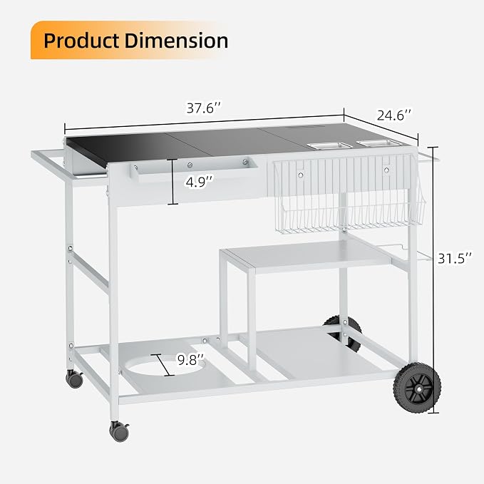 Vongrasig Pizza Oven Cart with Topping Station, Outdoor Grill Table Kitchen - Image 3