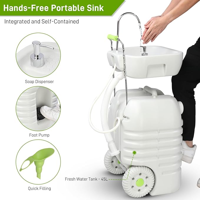 VINGLI 45L Upgraded Portable Sink| Rolling Hand Wash Basin Stand - Image 2