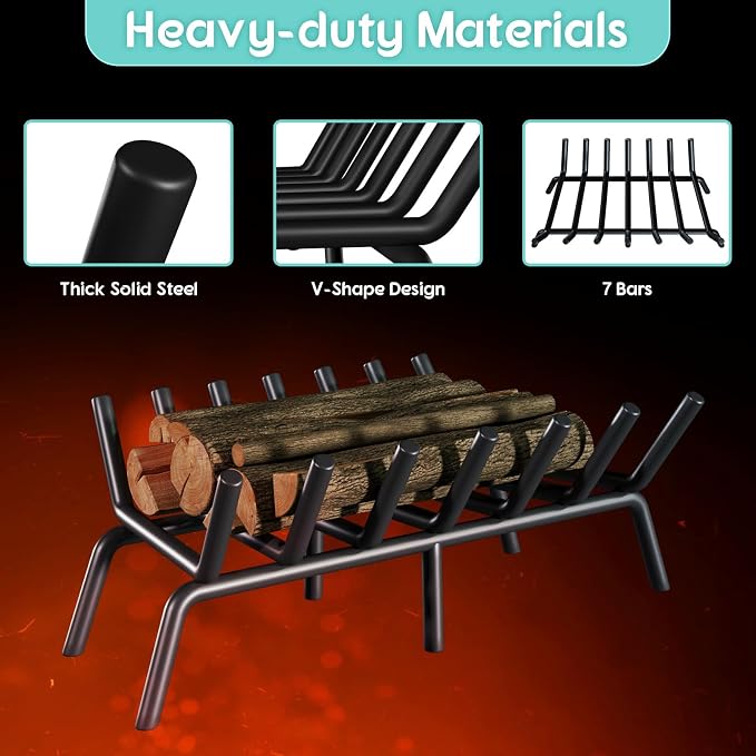 21-Inch Fireplace Grate, Heavy Duty 7-Bar Log Rack Holder Made of Solid Round - Image 5