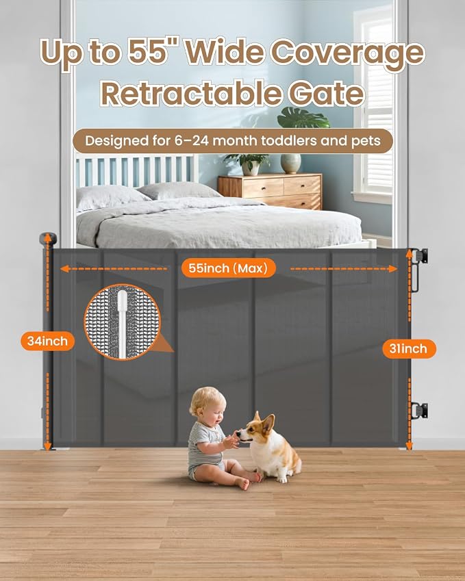 Retractable Baby Gate, Prevents Kids & Dogs from Crawling Under, Indoor/Outdoor - Image 3