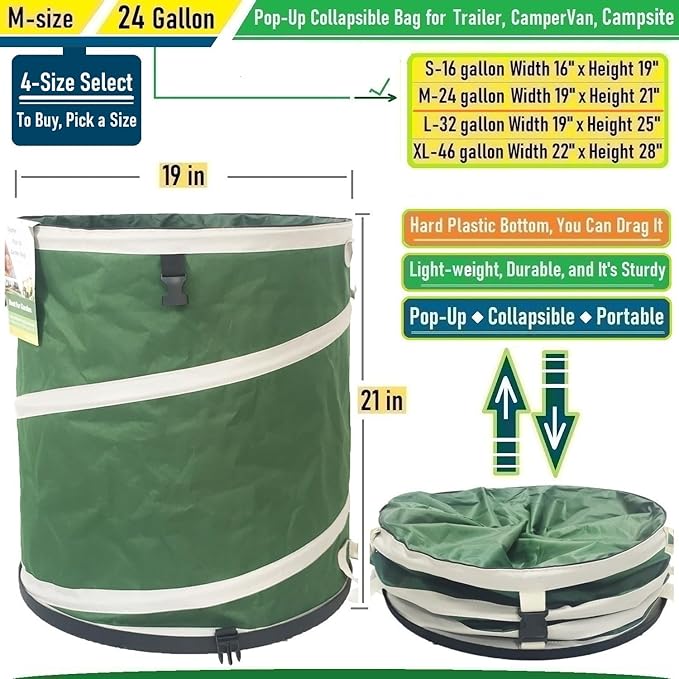 24-Gallon Collapsible Trash Can Hard-Shell Bottom Leaf Bag, Yard Waste Bags - Image 5
