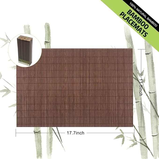 ANDSTAR Set of 8 Pcs Bamboo Placemats Sushi Rolling Mat Japanese Style Natural - Image 2
