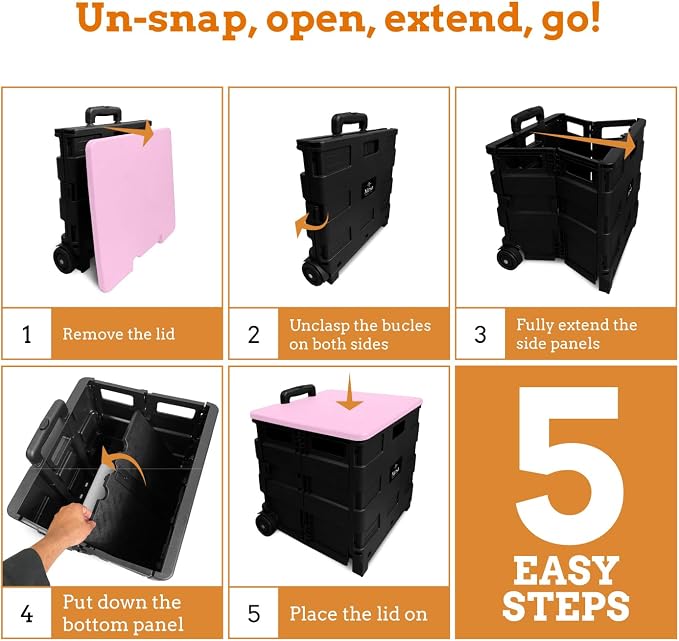 Inspired Living Collapsible Ultra-Slim Pack-N-Roll, 2 Wheel Utility Cart w/Lid - Image 9