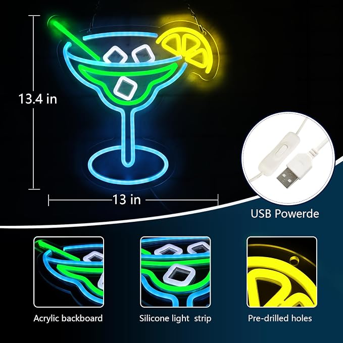 JFLLamp Cocktail Neon Signs for Wall Decor Neon Lights for Bedroom Led Business - Image 3
