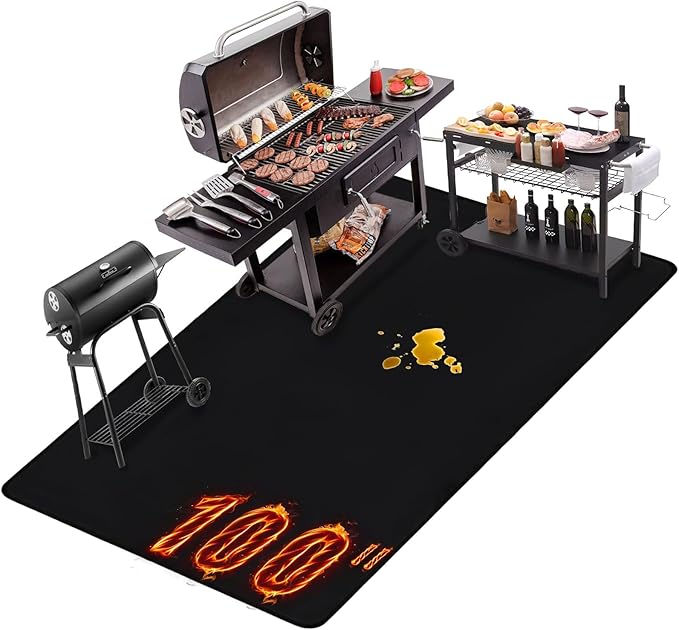 Grill Floor Mat, Black Silicone-Coated Fiberglass, 100x51 Inch