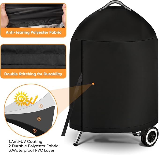iCOVER Grill Cover for Weber 22 Inch Charcoal Kettle- Heavy Duty Waterproof BBQ - Image 3