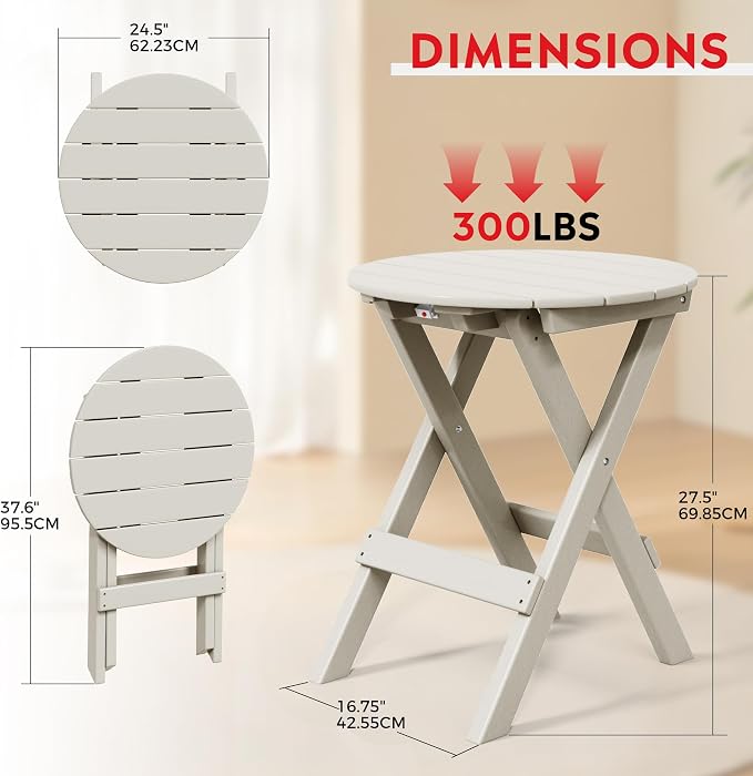 Costaelm Paradise HDPE Outdoor 24.5 Inch Round Portable Folding Patio Dining - Image 3