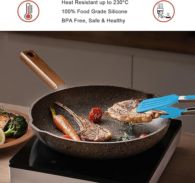 Tongs Set of 4, Blue Silicone and Stainless Steel, 11-Inch and 13.2-Inch